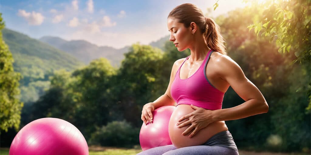 Empowered pregnancy: A pregnant woman maintaining fitness with a stability ball, showcasing the commitment to a healthy and active lifestyle during gestational diabetes.