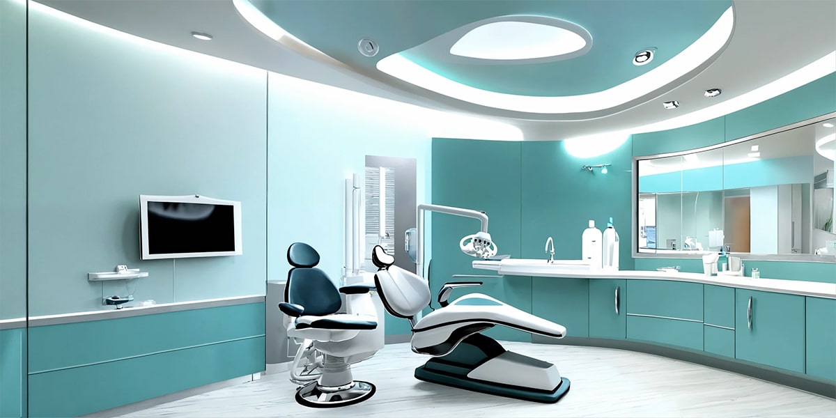 Modern dental clinic interior showcasing the latest ultrasonic denture cleaners, highlighting advanced dental care technology.