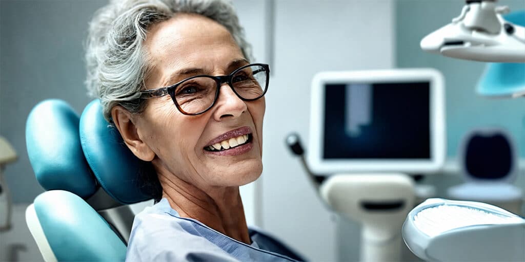 A senior dental patient undergoing a routine checkup at a modern dental clinic.