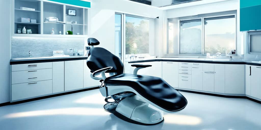 Modern dentist clinic setup with clean, organized dental equipment and a welcoming chair, ready for the next patient.