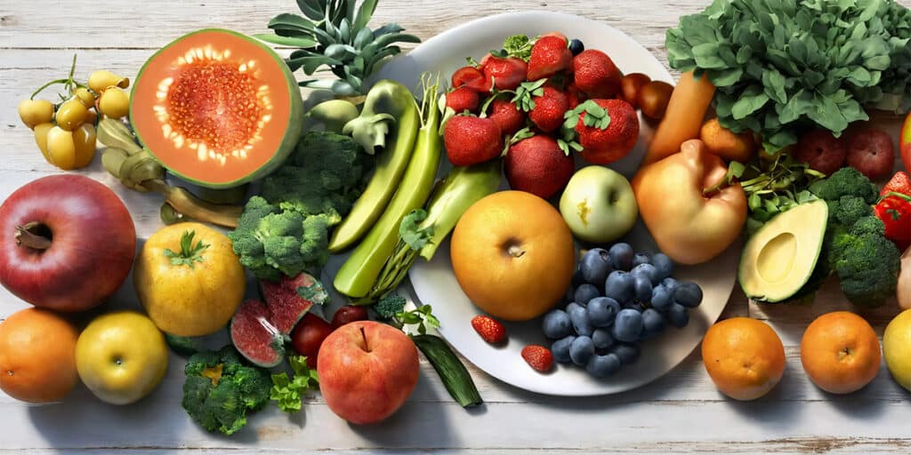 A table laden with dental recovery-friendly foods, showcasing an assortment of fruits, vegetables, and protein sources.