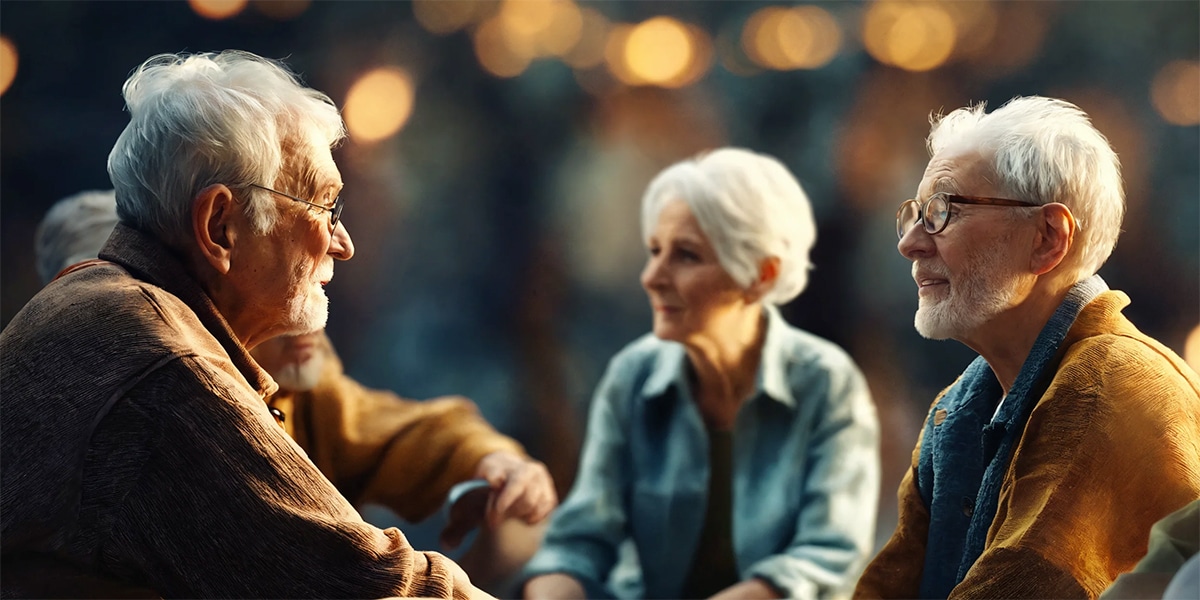 A group of senior individuals sitting in a circle, providing mutual support and companionship.